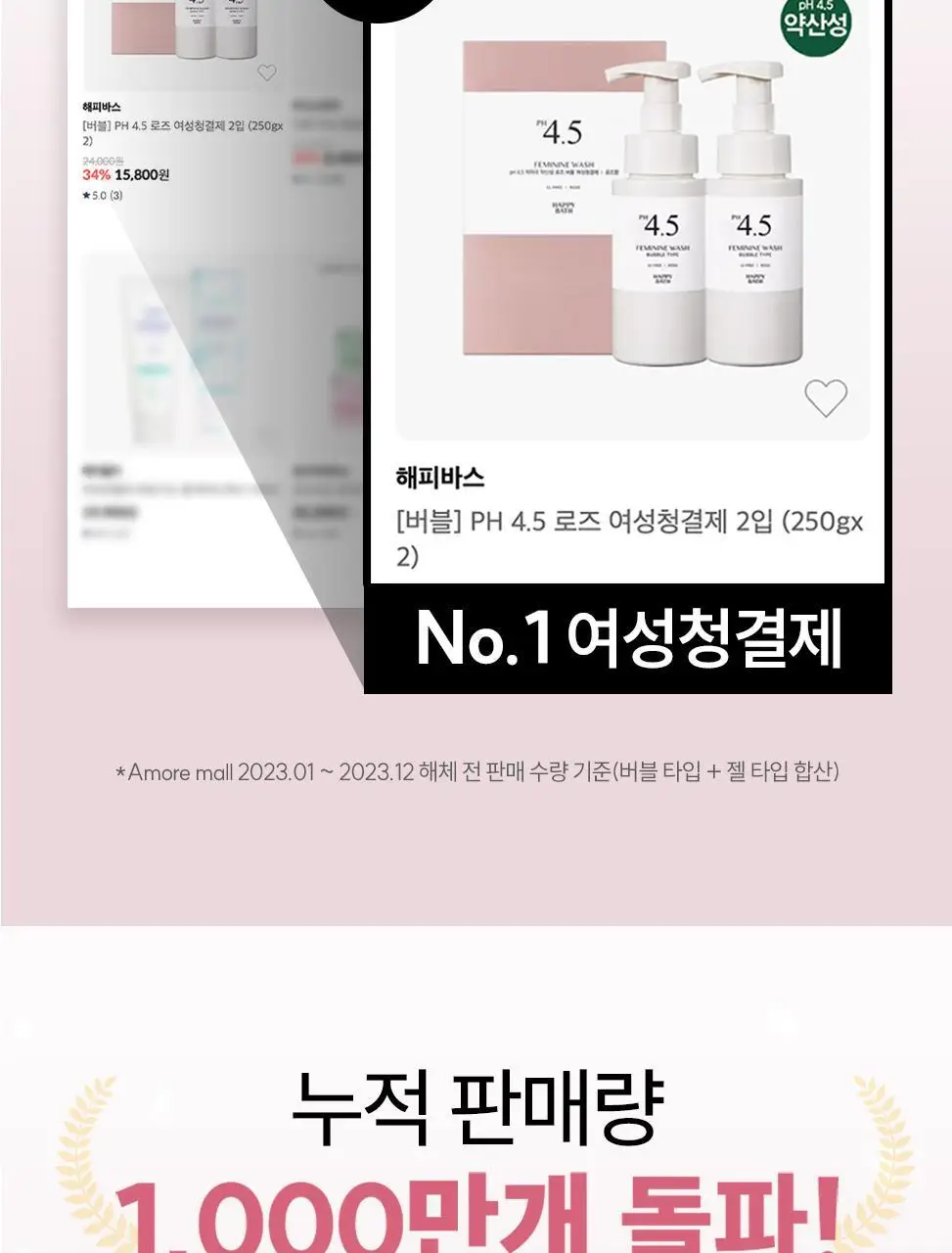[100ml리필 추가] 해피바스 pH4.5 약산성 저자극 여성청결제 기획(300+100)/단품(버블/젤) 상세페이지 10